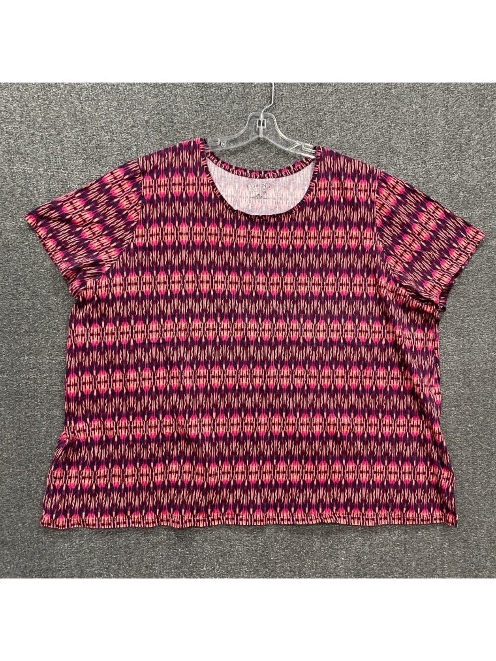 Catherines Easy Fit Tunic Top Womens 4X Pink Short Sleeve Geometric Scoop Neck
